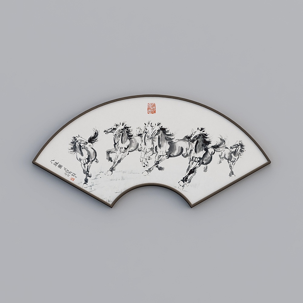百特好新中式马到成功书房扇形黑胡桃色58x120厘米八骏图bwlpr-sx-hxb-6