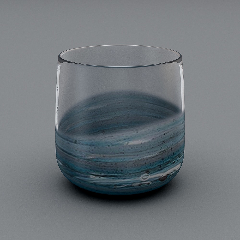 海蓝波纹花器 矮3D模型