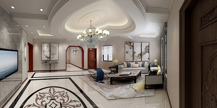 MUQUNSHEJI-海宁周总别墅一楼效果图-装修设计方案