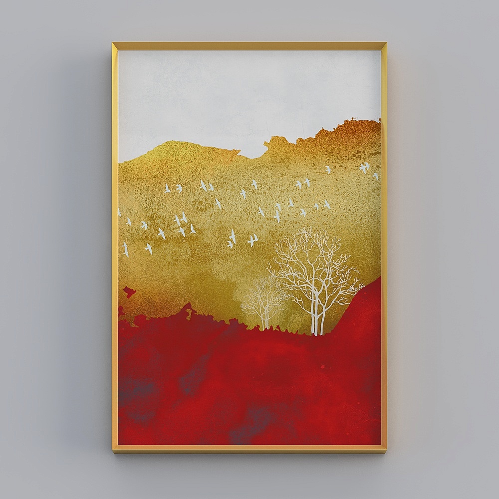 起贝现代客厅单幅竖款拉丝亮金风景40x60cm风景装饰画whw-jc-13D模型