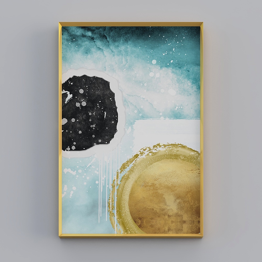 起贝现代客厅单幅竖款拉丝亮金框抽象40x60cm抽象装饰画ljt-jc-1