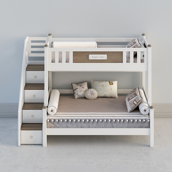 White Bunk Beds 3D Model for Kids' Rooms