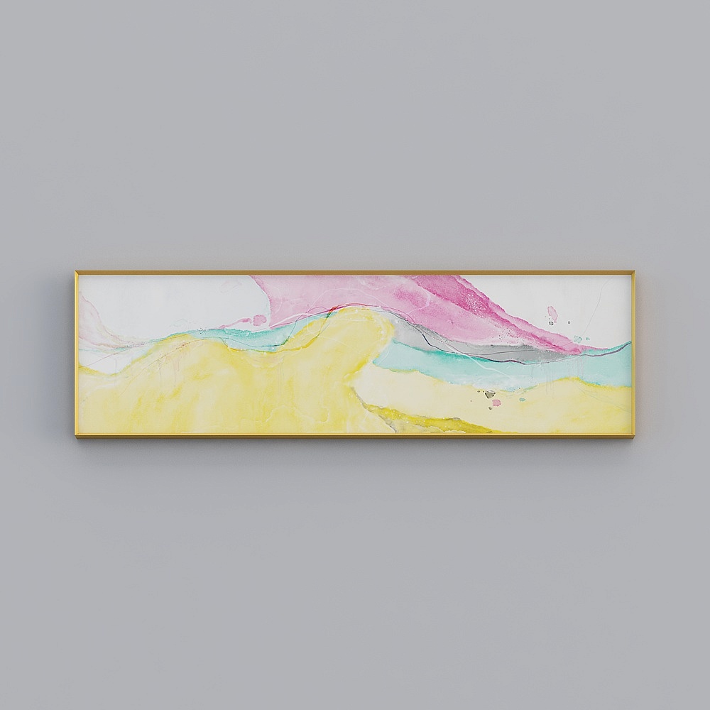 起贝现代卧室单幅横款拉丝亮金抽象40x140cm抽象装饰画whw-jc-2