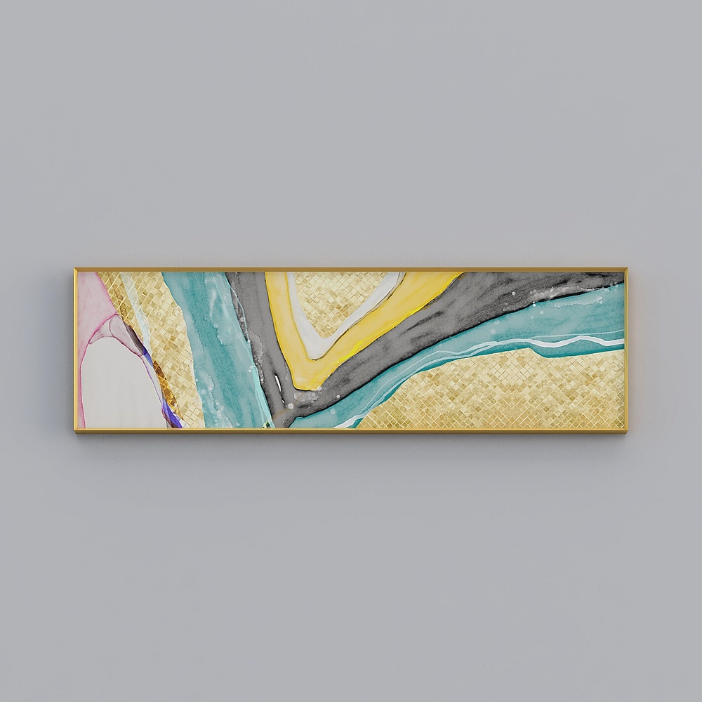 起贝现代卧室单幅横款拉丝亮金抽象40x140cm抽象装饰画whw-jc-2