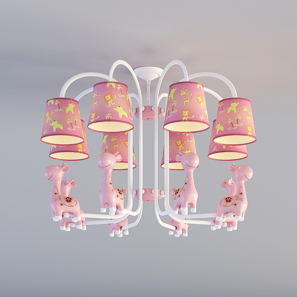 三维灯都·LX-现代简约马卡龙系列铁艺树脂儿童房吊灯-长颈鹿（粉）-2871-8-吸顶