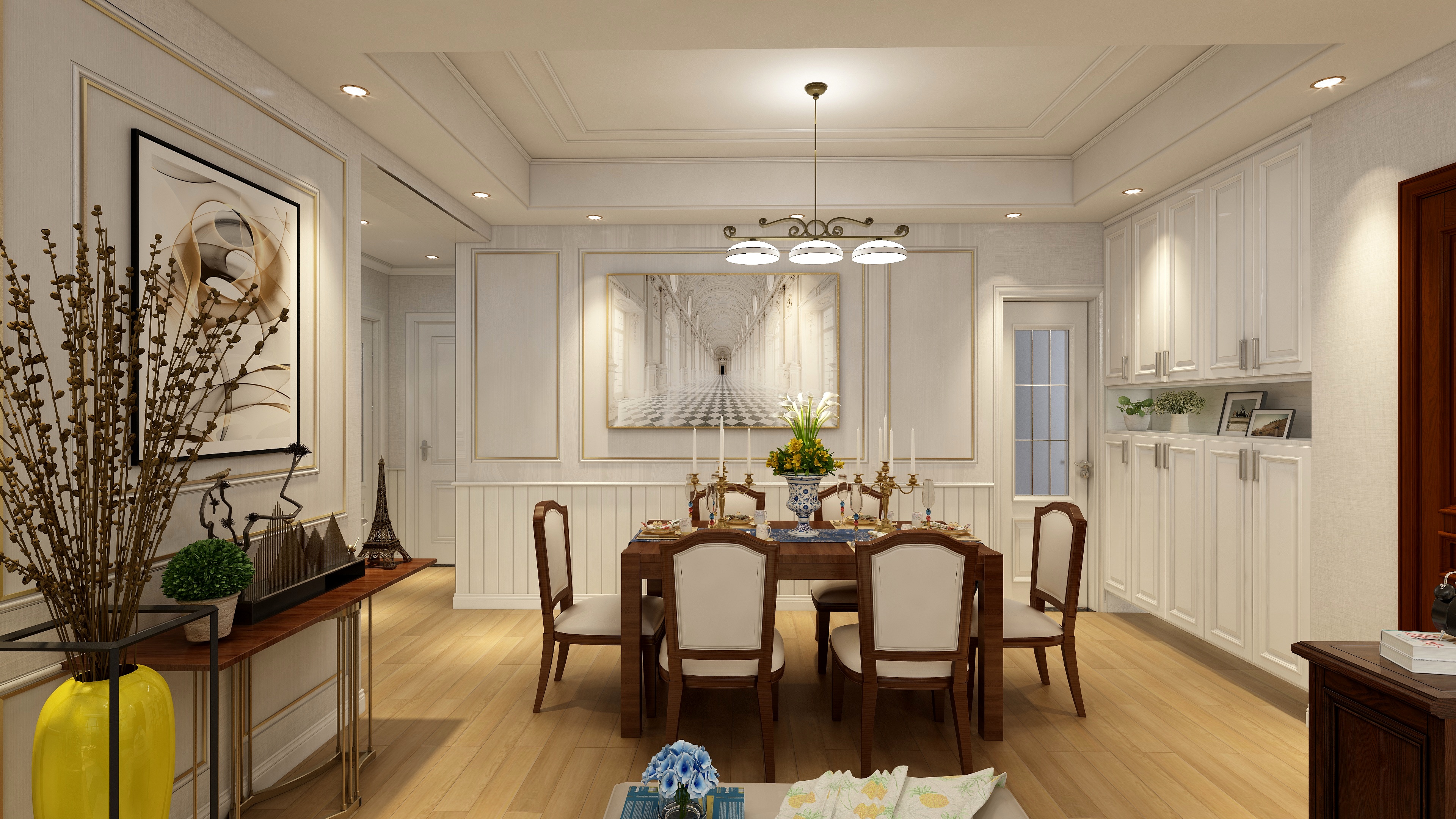 重庆潼南托斯卡纳集成墙顶专卖店-113方简美三居一层客餐厅装修效果图第5张