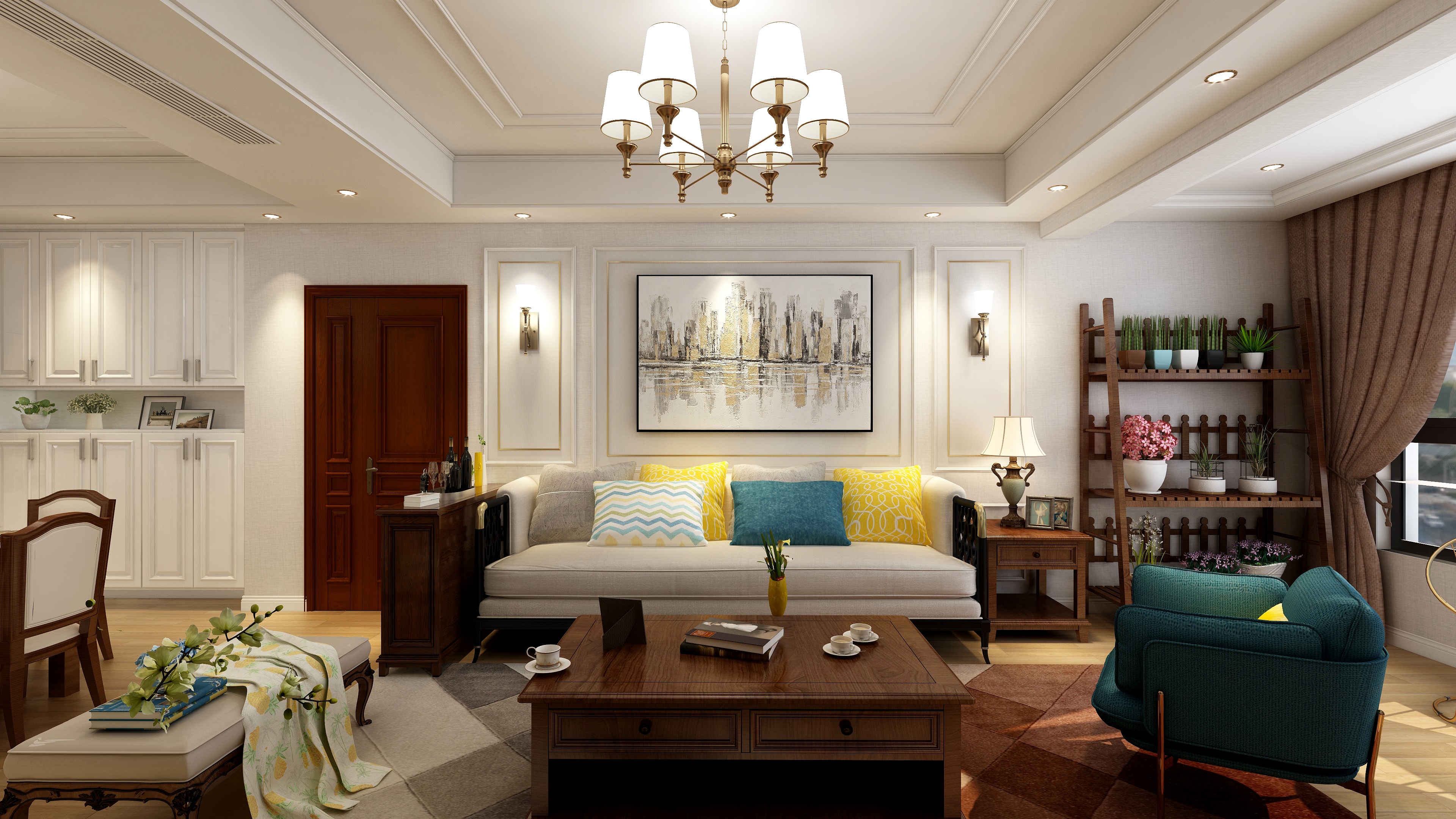 重庆潼南托斯卡纳集成墙顶专卖店-113方简美三居一层客餐厅装修效果图第2张