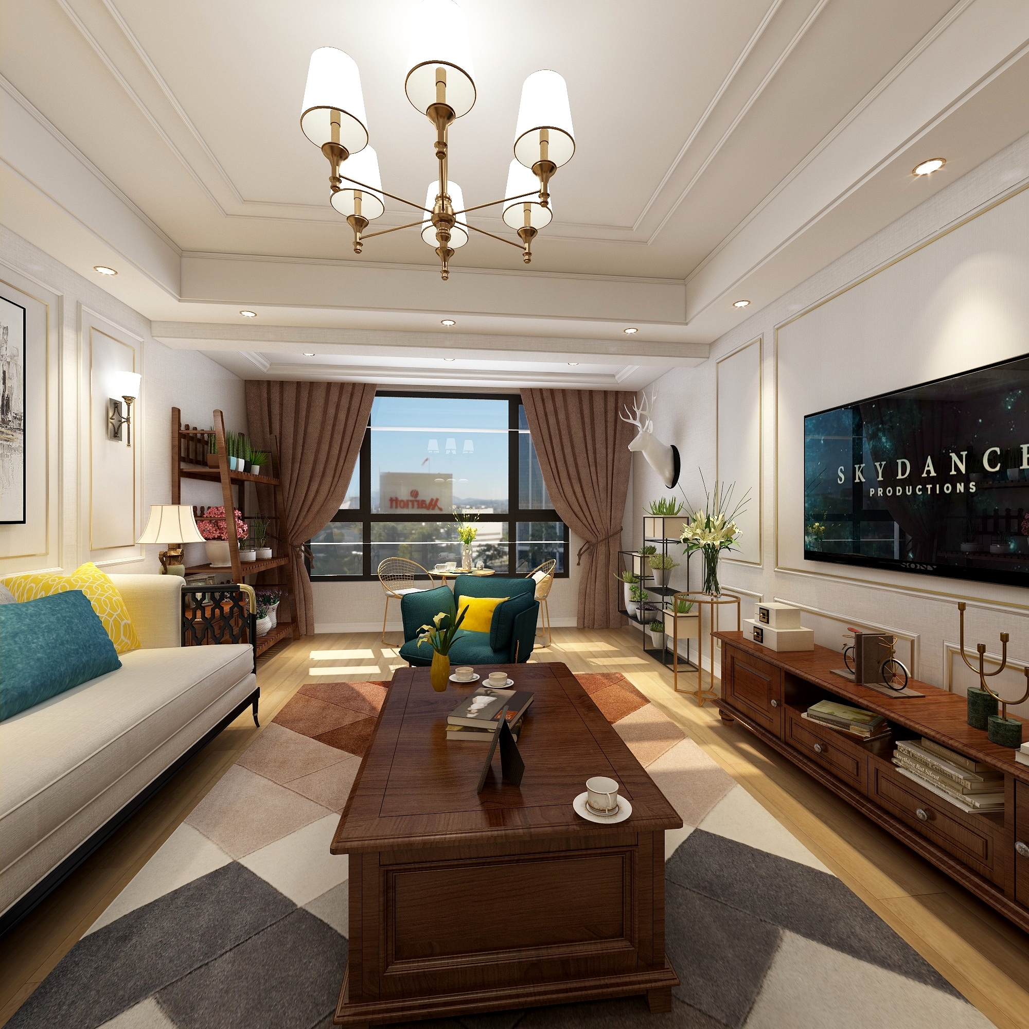 重庆潼南托斯卡纳集成墙顶专卖店-113方简美三居一层客餐厅装修效果图第4张