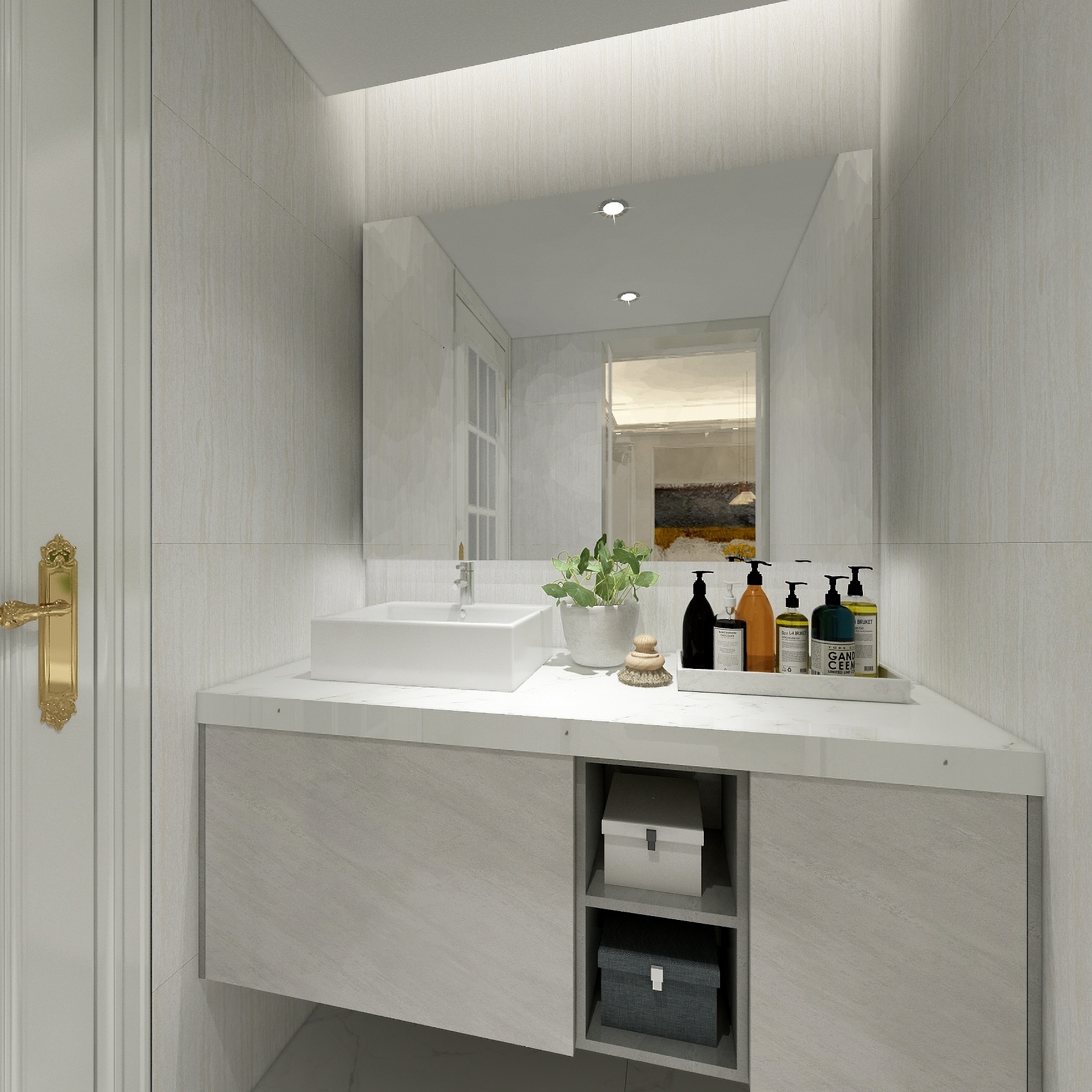 黄建-《绿袖》美式轻奢|三居平层住宅一层台盆区装修效果图第2张