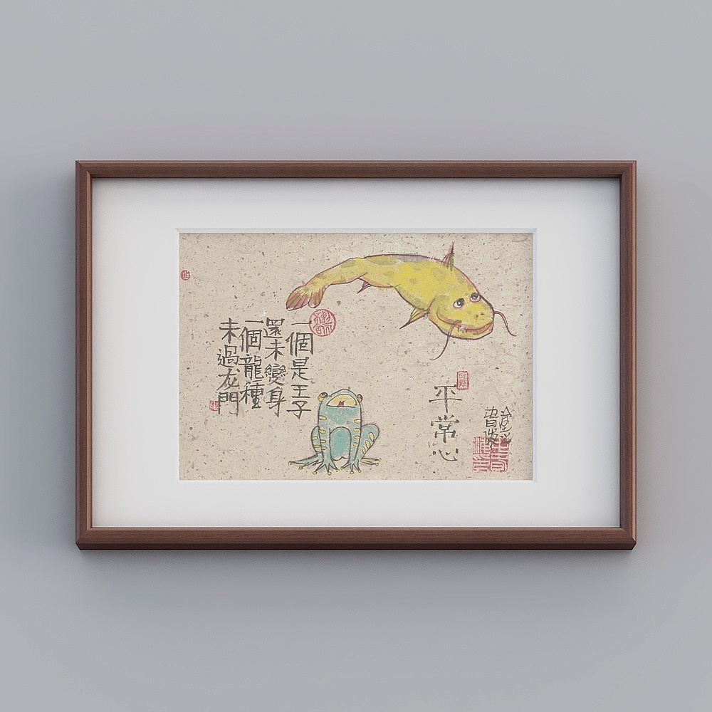 起贝天猫新中式横款红木色框43x63cm荷美图
