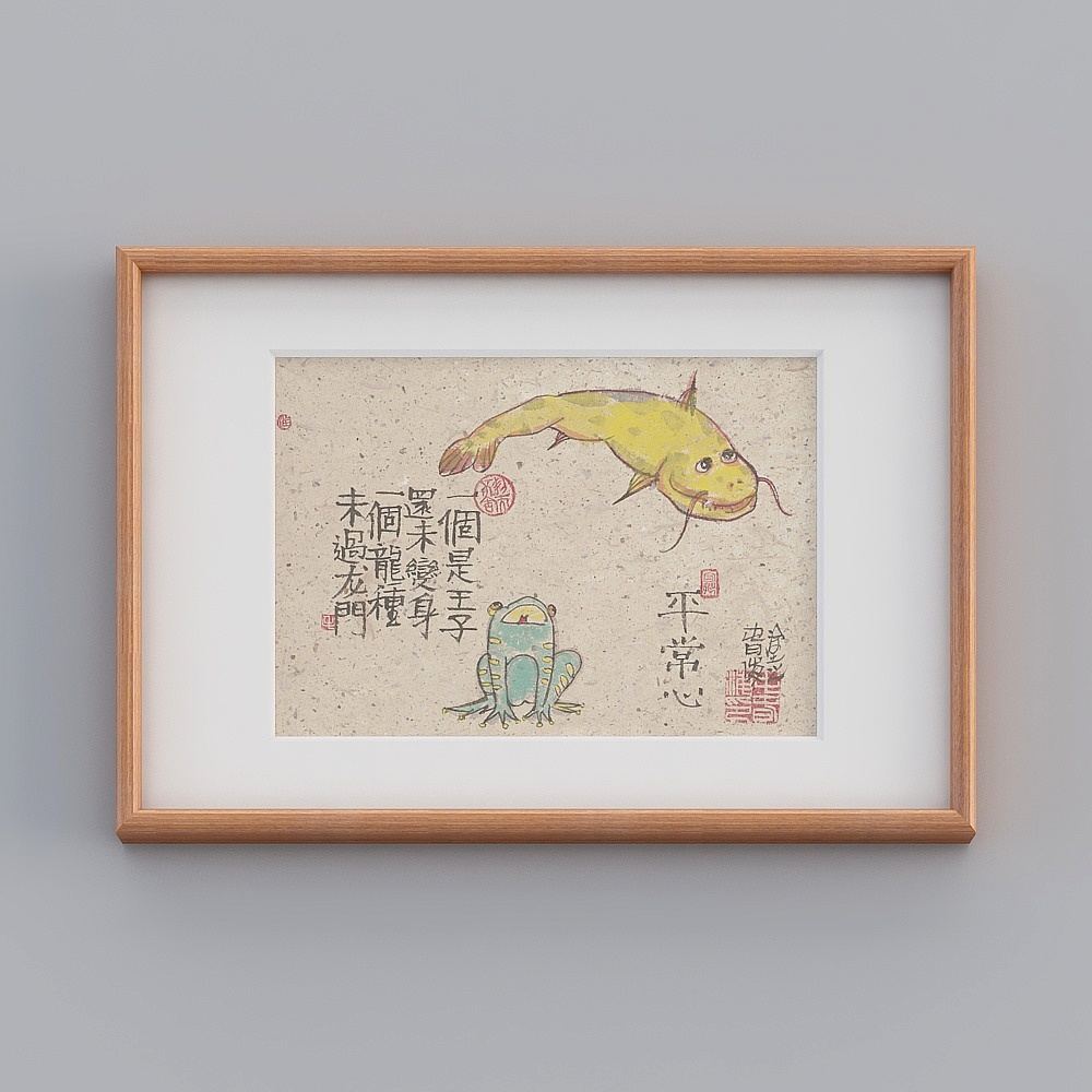起贝天猫新中式横款海棠色框43x63cm荷美图