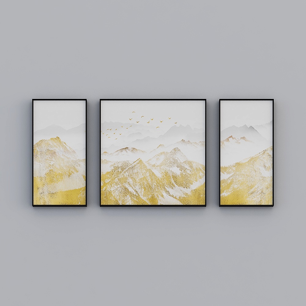 起贝现代客厅组合竖款拉丝哑黑框风景80x160cm风景装饰画tyl-jc-13D模型