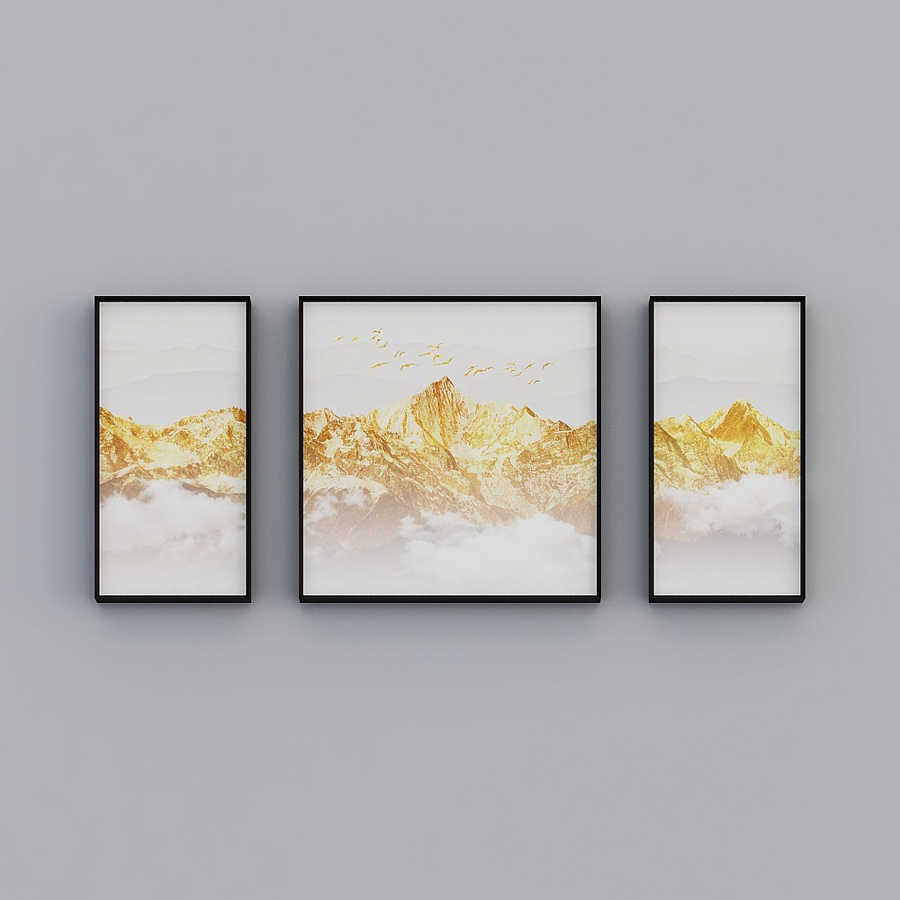起贝现代客厅组合竖款拉丝哑黑框风景60x120cm风景装饰画tyl-jc-13D模型