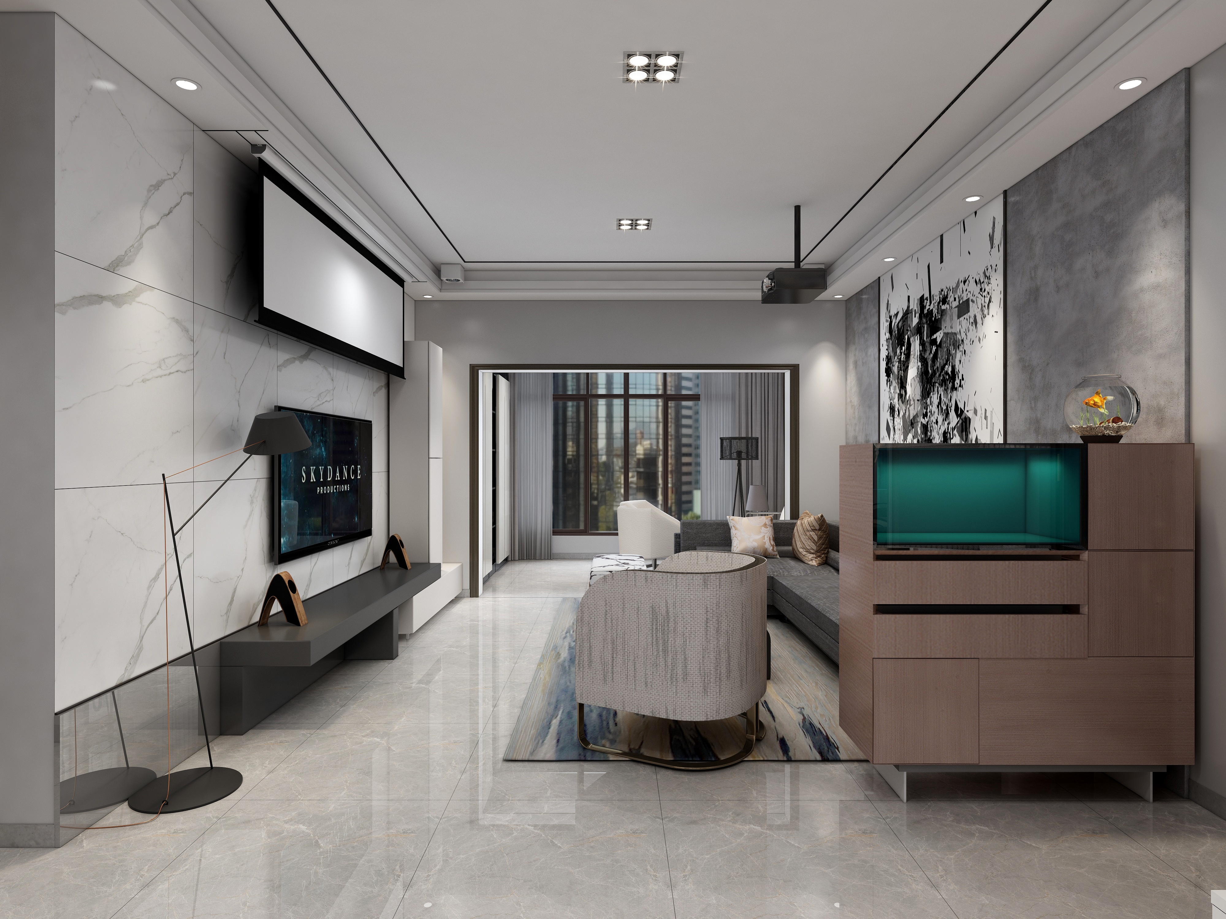 李青越-《高级灰系现代三室》装修效果图