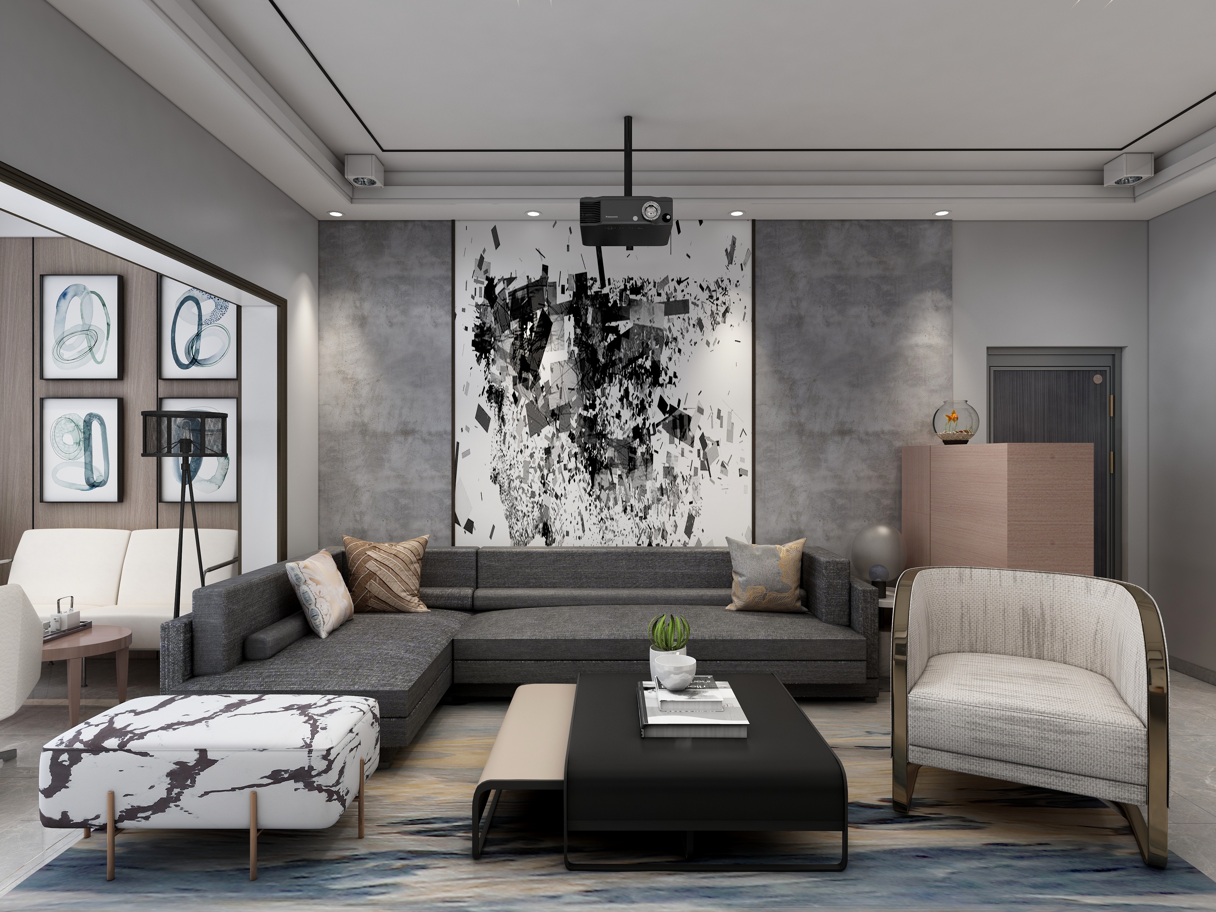 李青越-《高级灰系现代三室》装修效果图