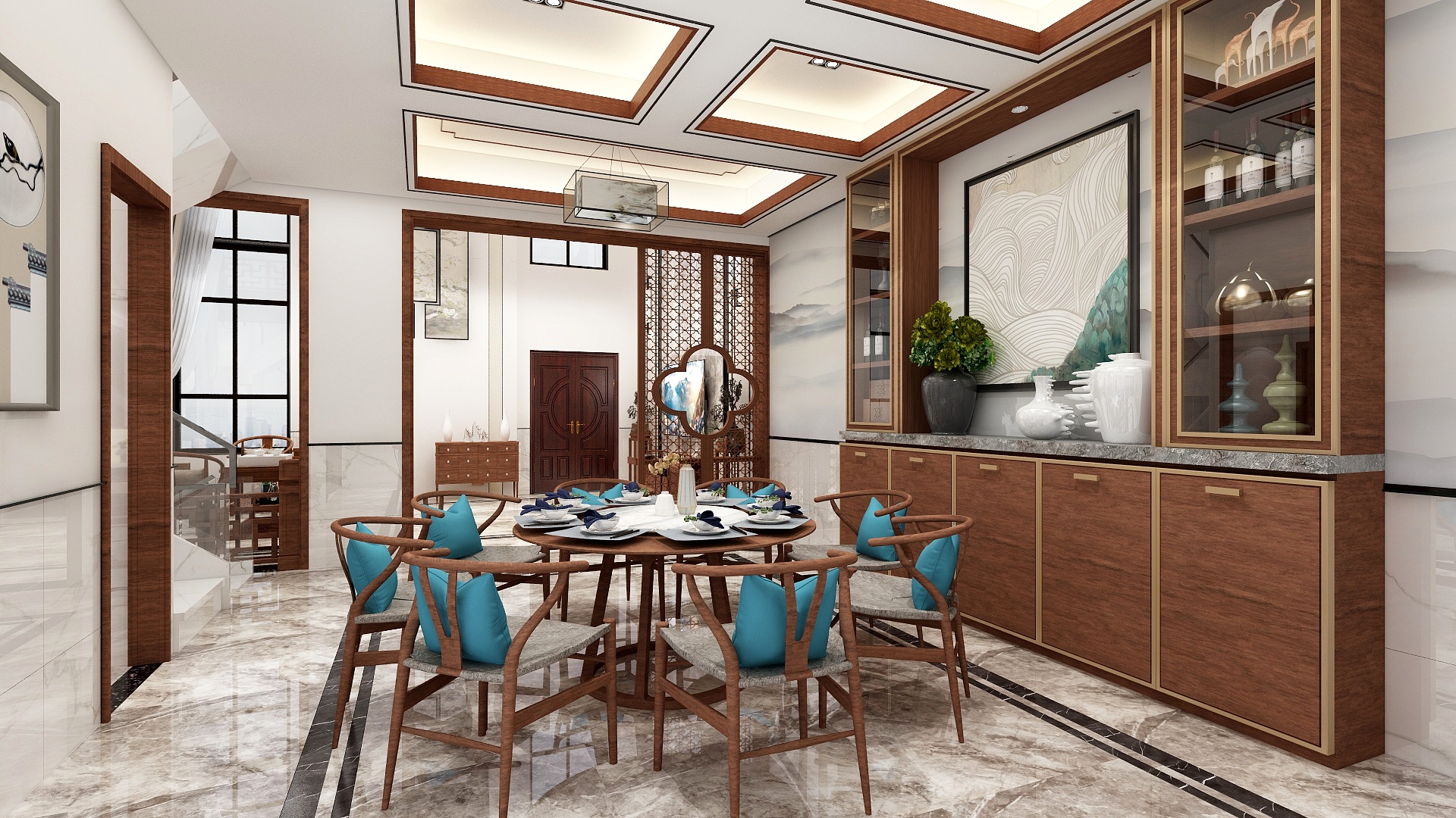 梁秋玲-雅致新中式别墅装修效果图