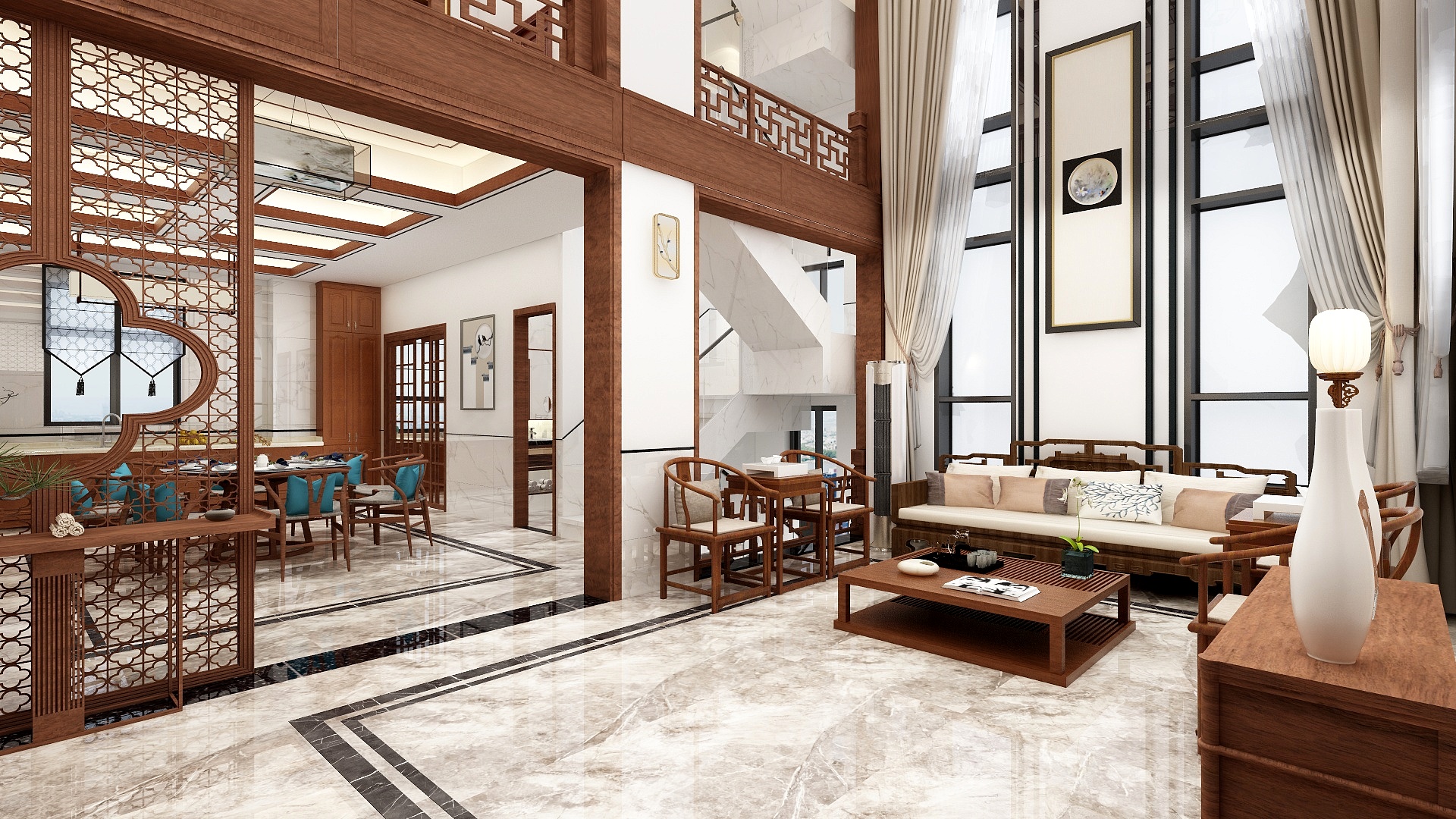 梁秋玲-雅致新中式别墅装修效果图