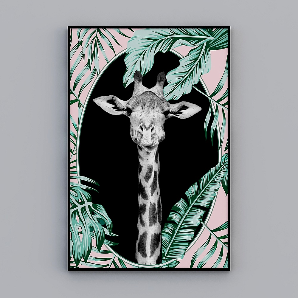 北欧现代简约抽象植物长颈鹿装饰画