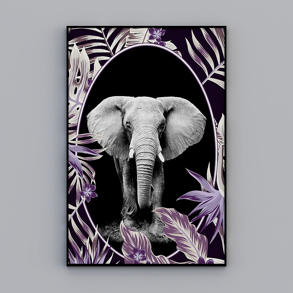 北欧现代简约抽象植物大象装饰画
