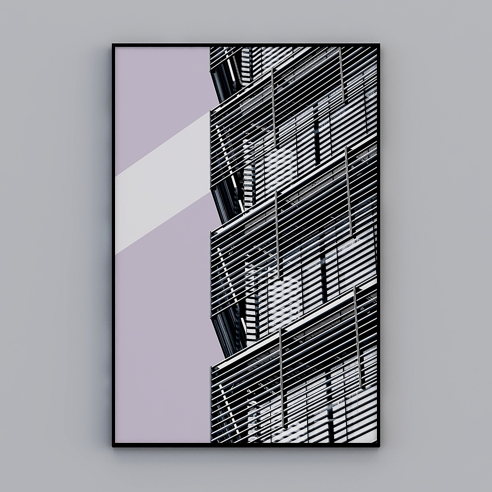 现代简约高楼大厦黑白建筑样板房装饰画