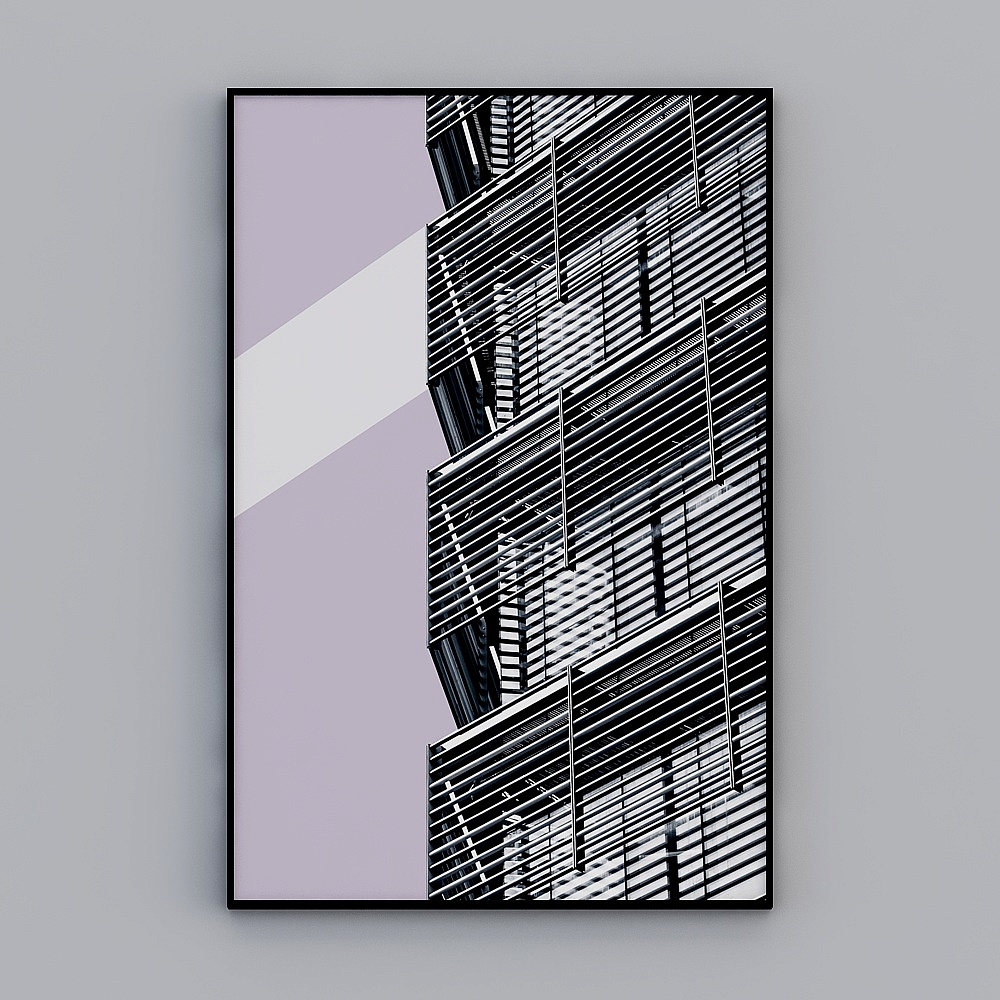 现代简约高楼大厦黑白建筑样板房装饰画3D模型