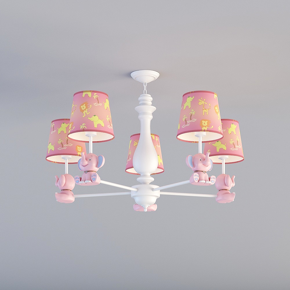 三维灯都·LX-现代简约马卡龙系列铁艺树脂儿童房吊灯-粉色大象-2863-5-吸顶3D模型