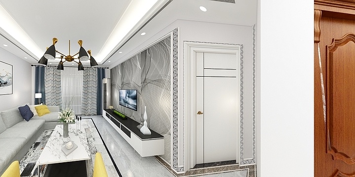 蔚蓝色的灵魂-鑫江玫瑰园94.00㎡二三期E户型3室2厅1卫1厨-装修设计方案