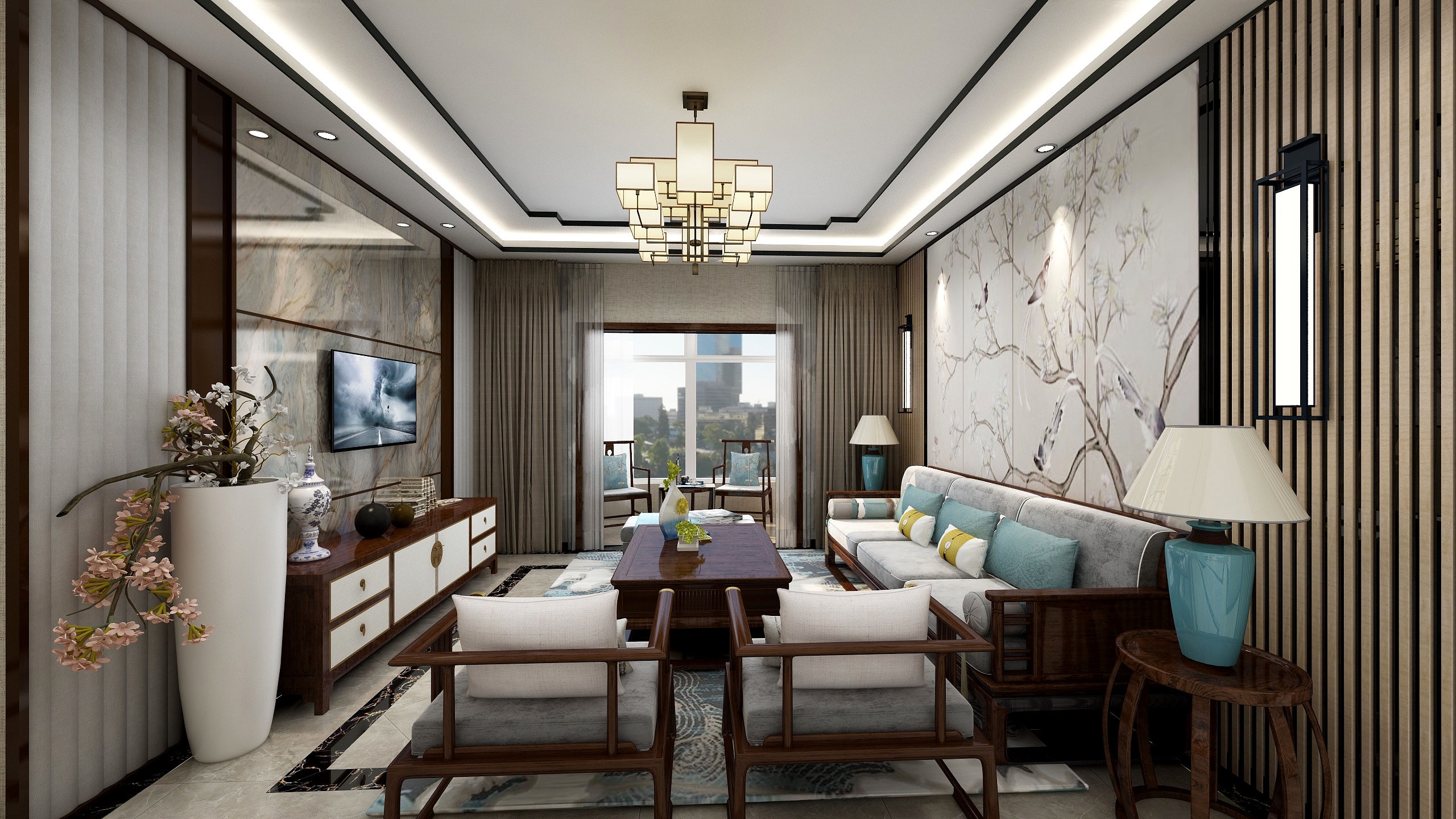 设计师李红娟-140方新中式三居装修效果图