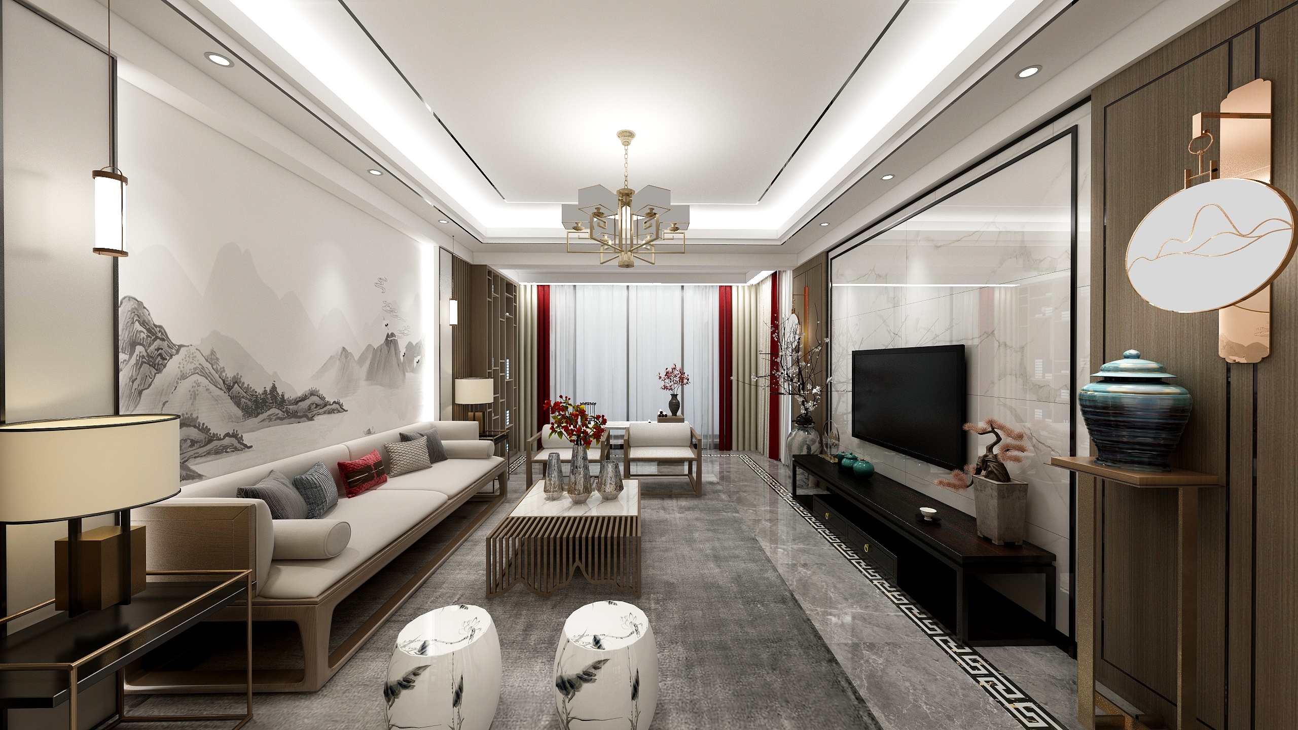 我丑得挺美-117方新中式两居装修效果图