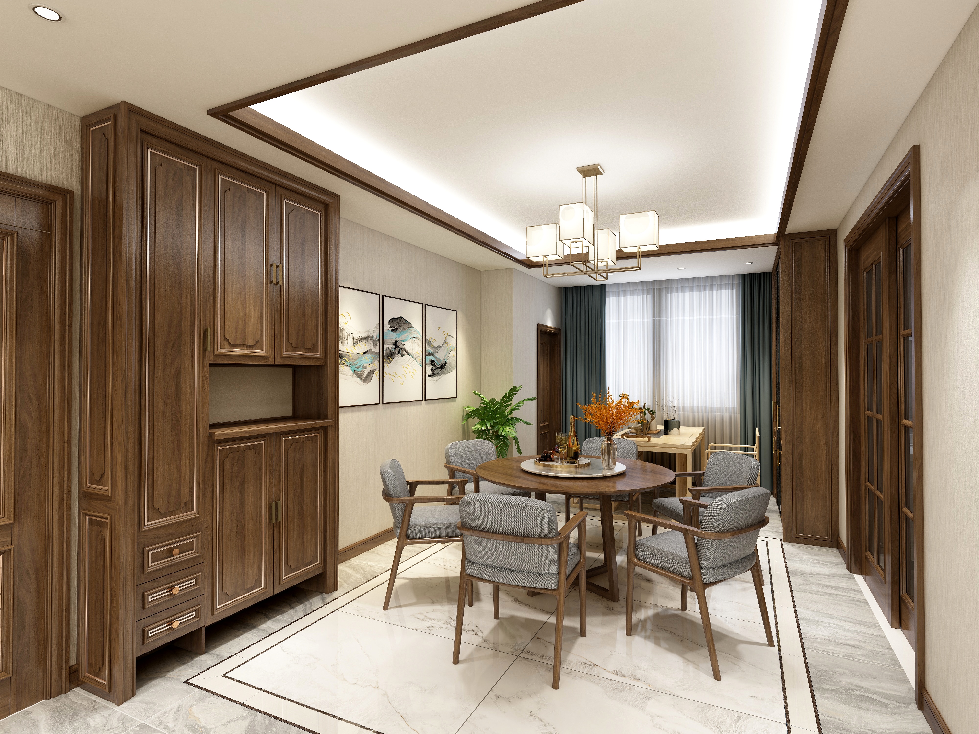 Seven一7-新中式客餐厅-装修设计方案
