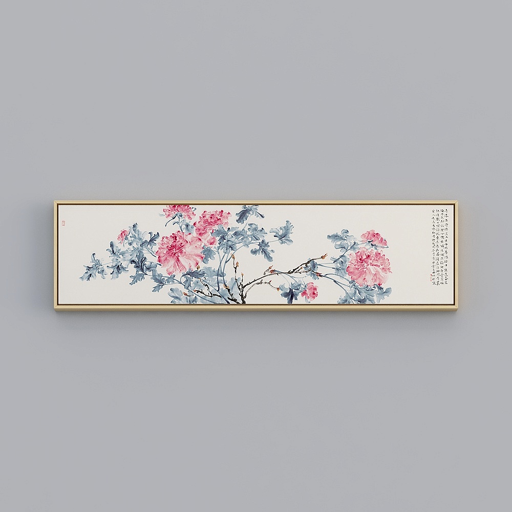 起贝淘宝店中式卧室横款木色框123x33厘米牡丹图