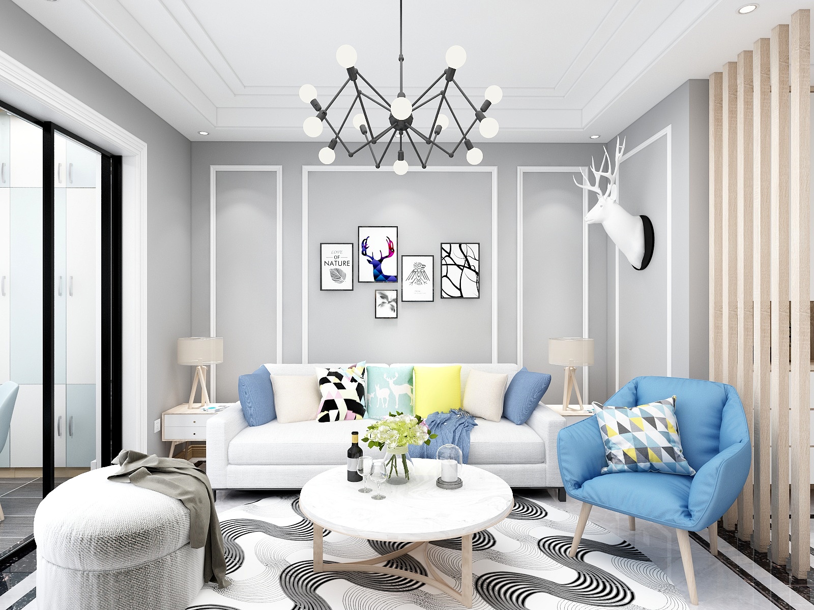 嶽風毅-103方北欧三居装修效果图