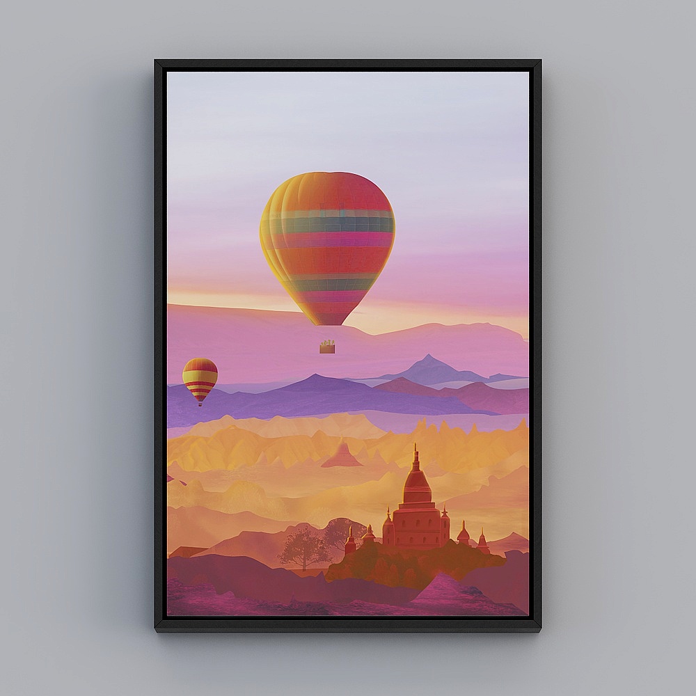 起贝现代客厅单幅竖款黑色框风景43x63cm风景装饰画qy236-x-23D模型