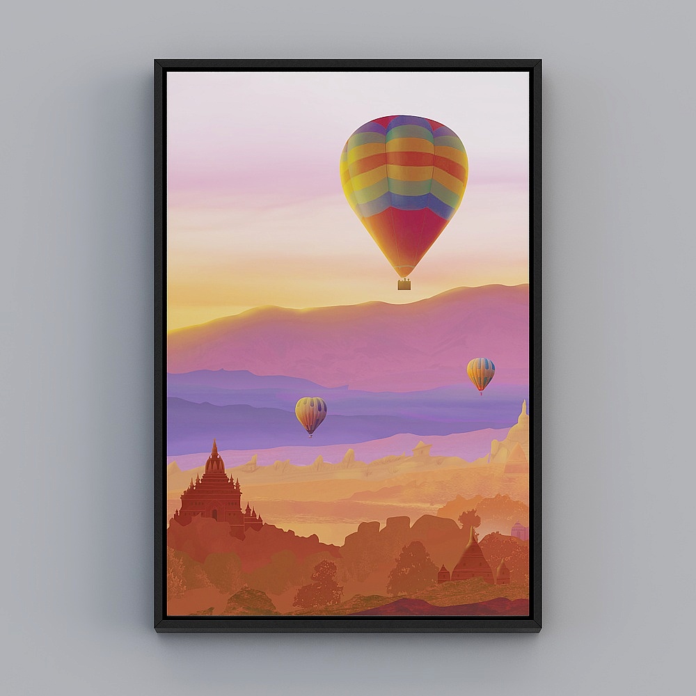 起贝现代客厅单幅竖款黑色框风景43x63cm风景装饰画qy236-x-23D模型