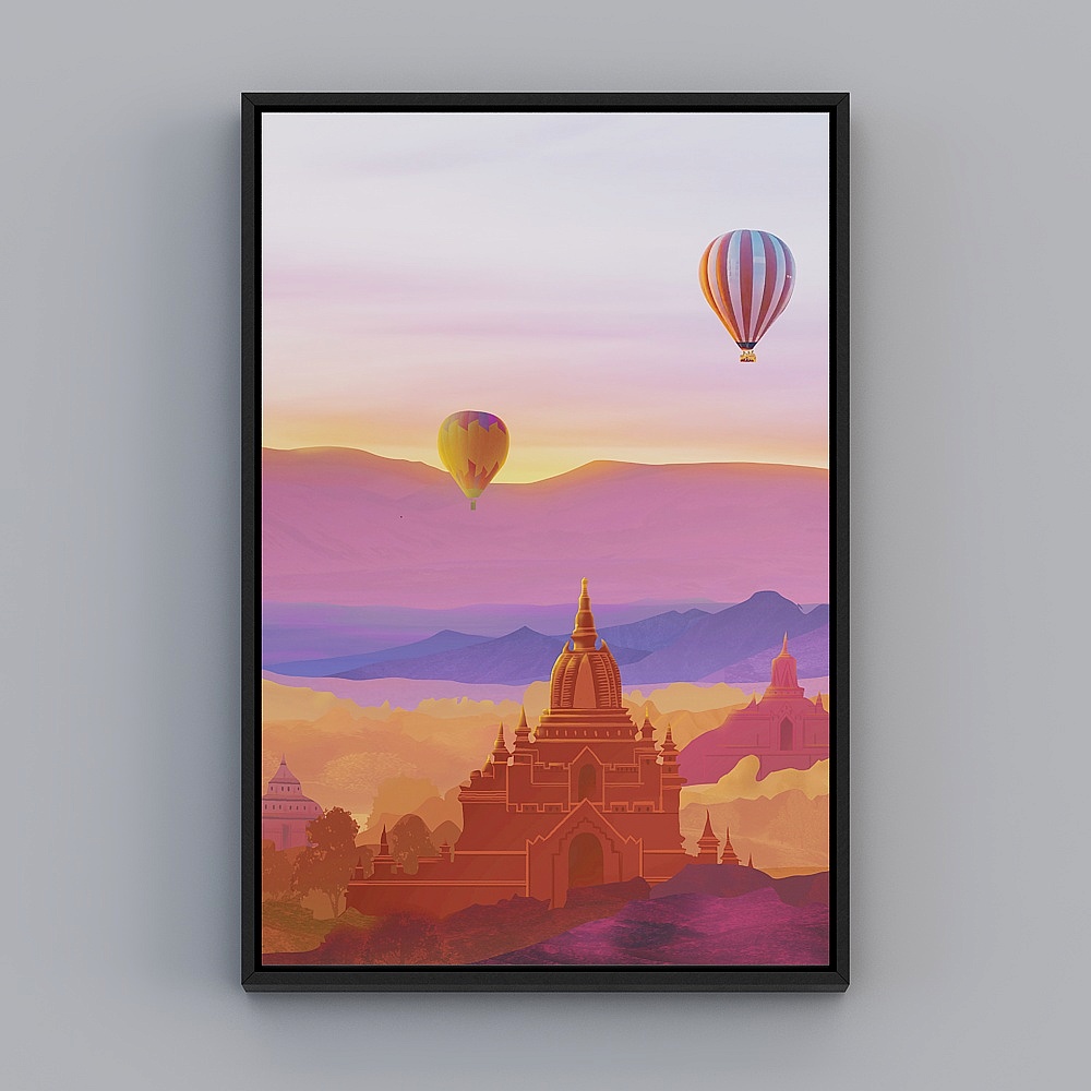 起贝现代客厅单幅竖款黑色框风景43x63cm风景装饰画qy236-x-23D模型