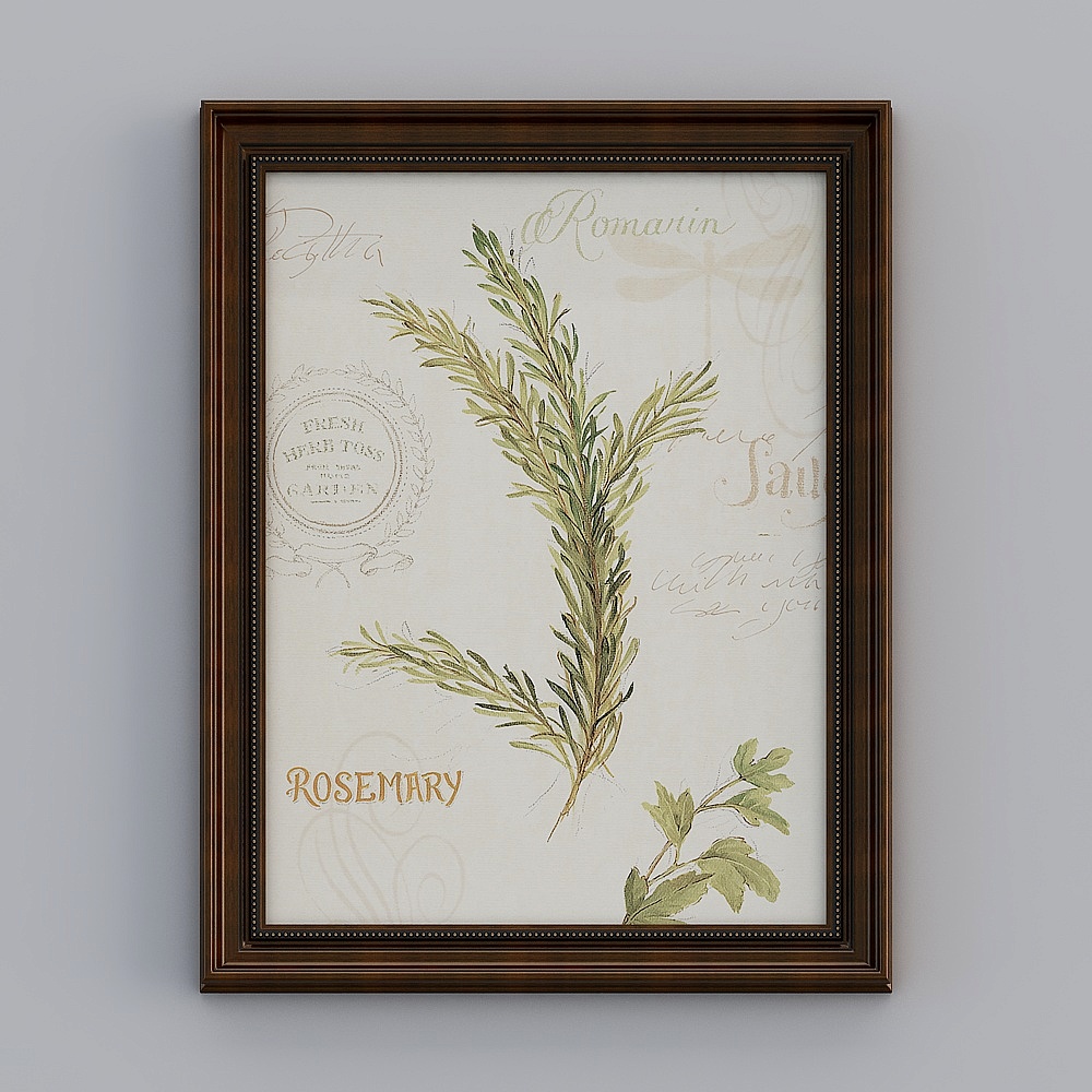 起贝欧美竖款复古棕色框72.5x92.5cm植物emcl-e-1-23D模型