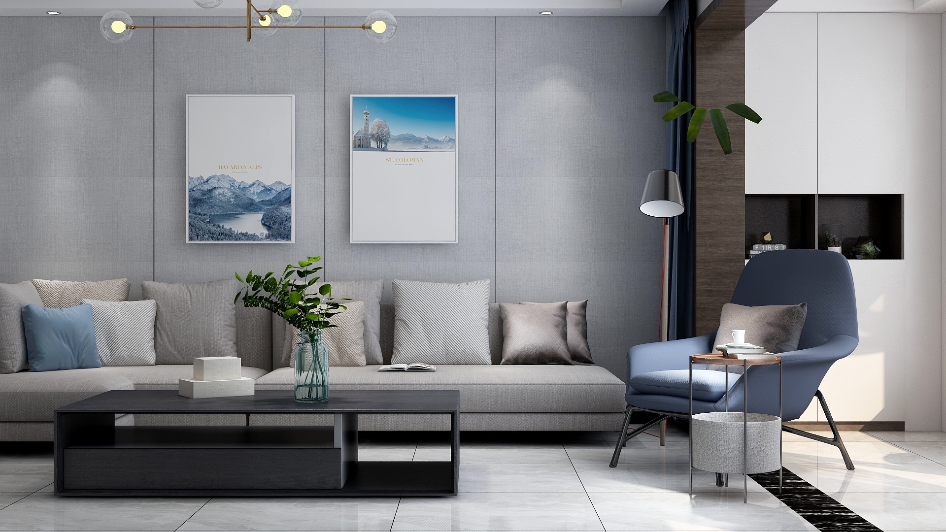 朱晨希-【现代灰色调风格】大平层设计全景装修效果图