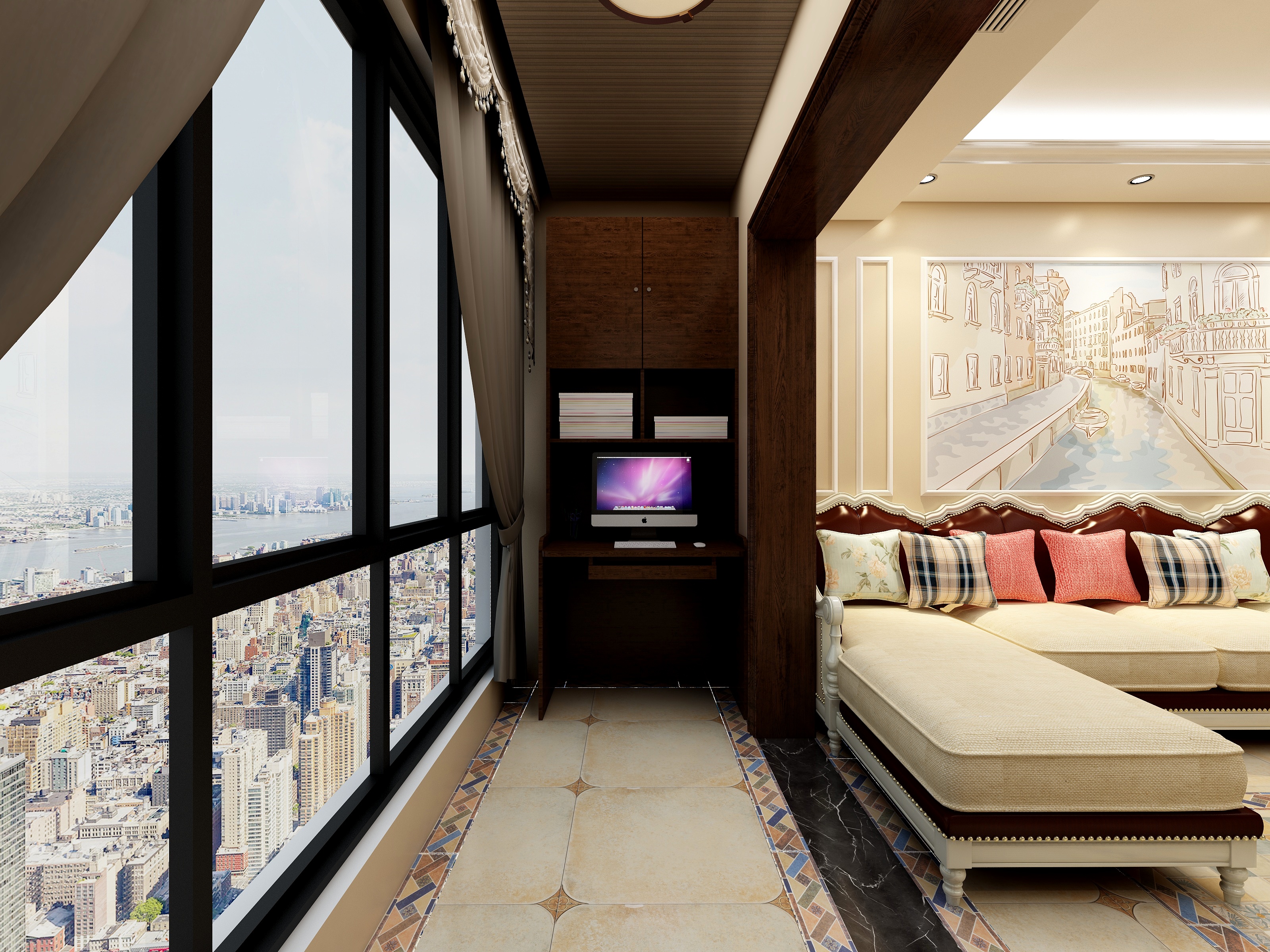 成爽-四川成都莱茵北郡-美式三居一层阳台装修效果图第2张