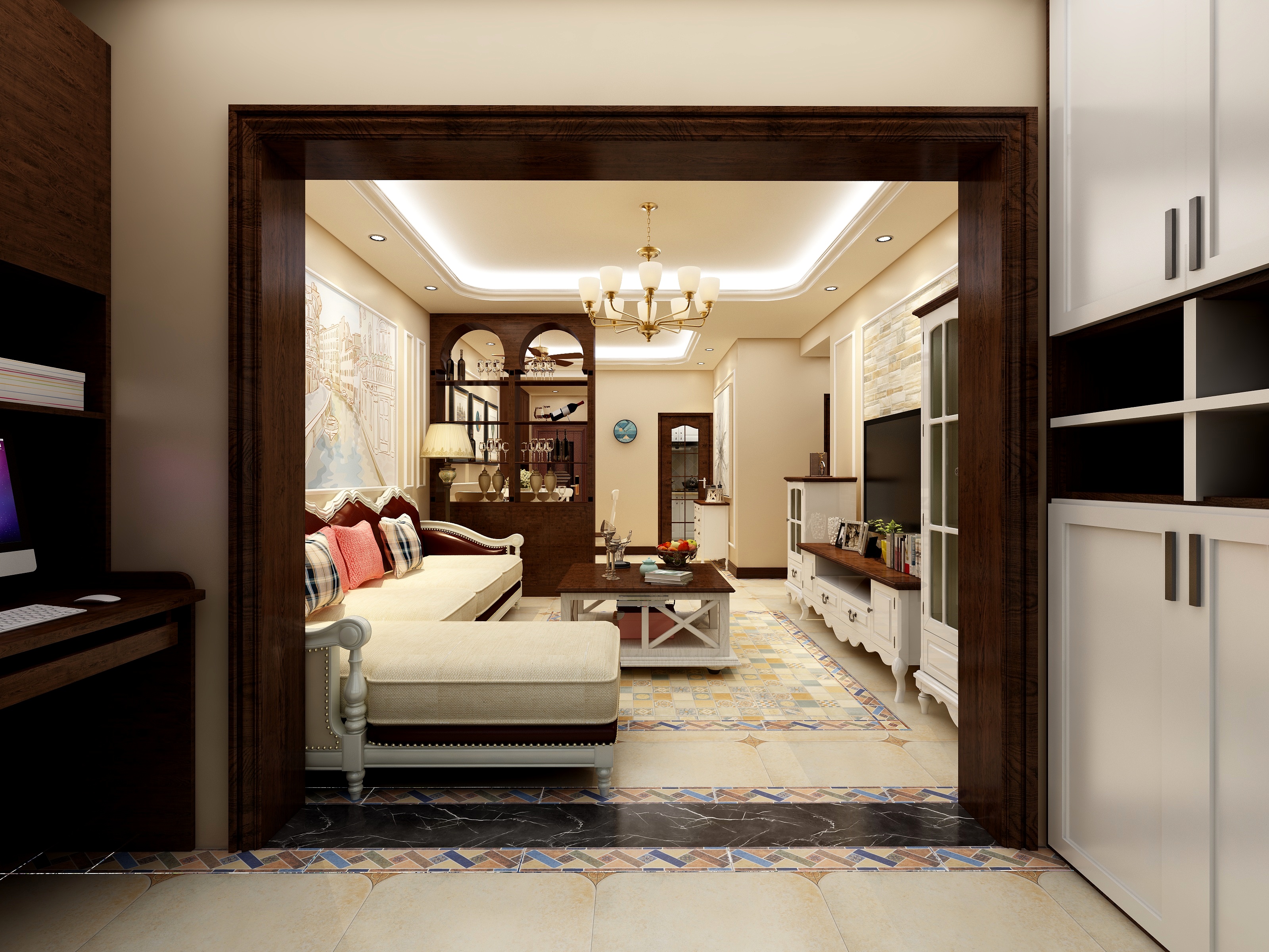 成爽-四川成都莱茵北郡-美式三居一层阳台装修效果图第1张