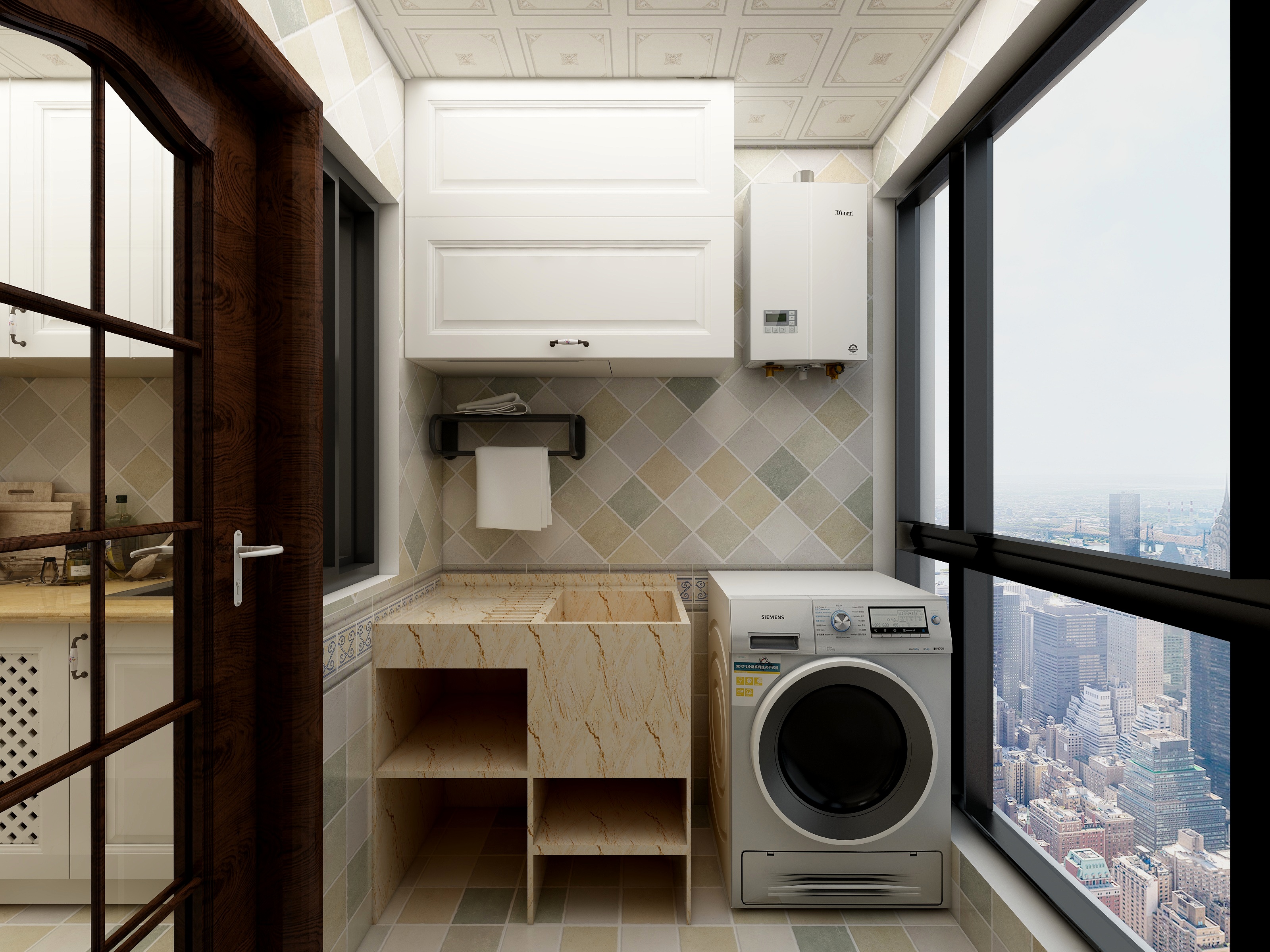 成爽-四川成都莱茵北郡-美式三居一层生活阳台装修效果图第2张