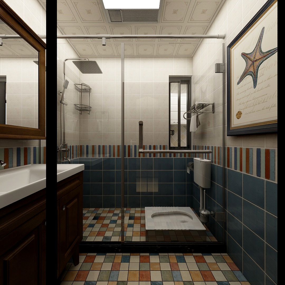 成爽-四川成都莱茵北郡-美式三居一层卫生间装修效果图第1张