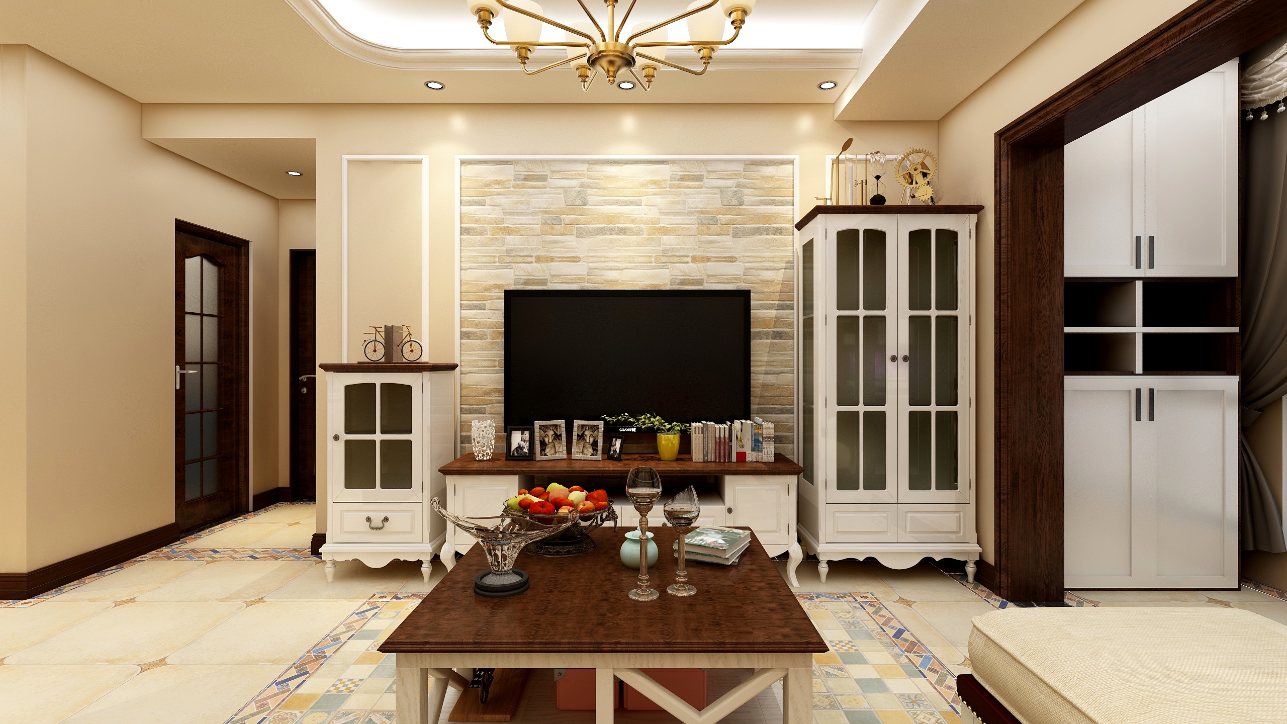 成爽-四川成都莱茵北郡-美式三居一层客餐厅装修效果图第5张