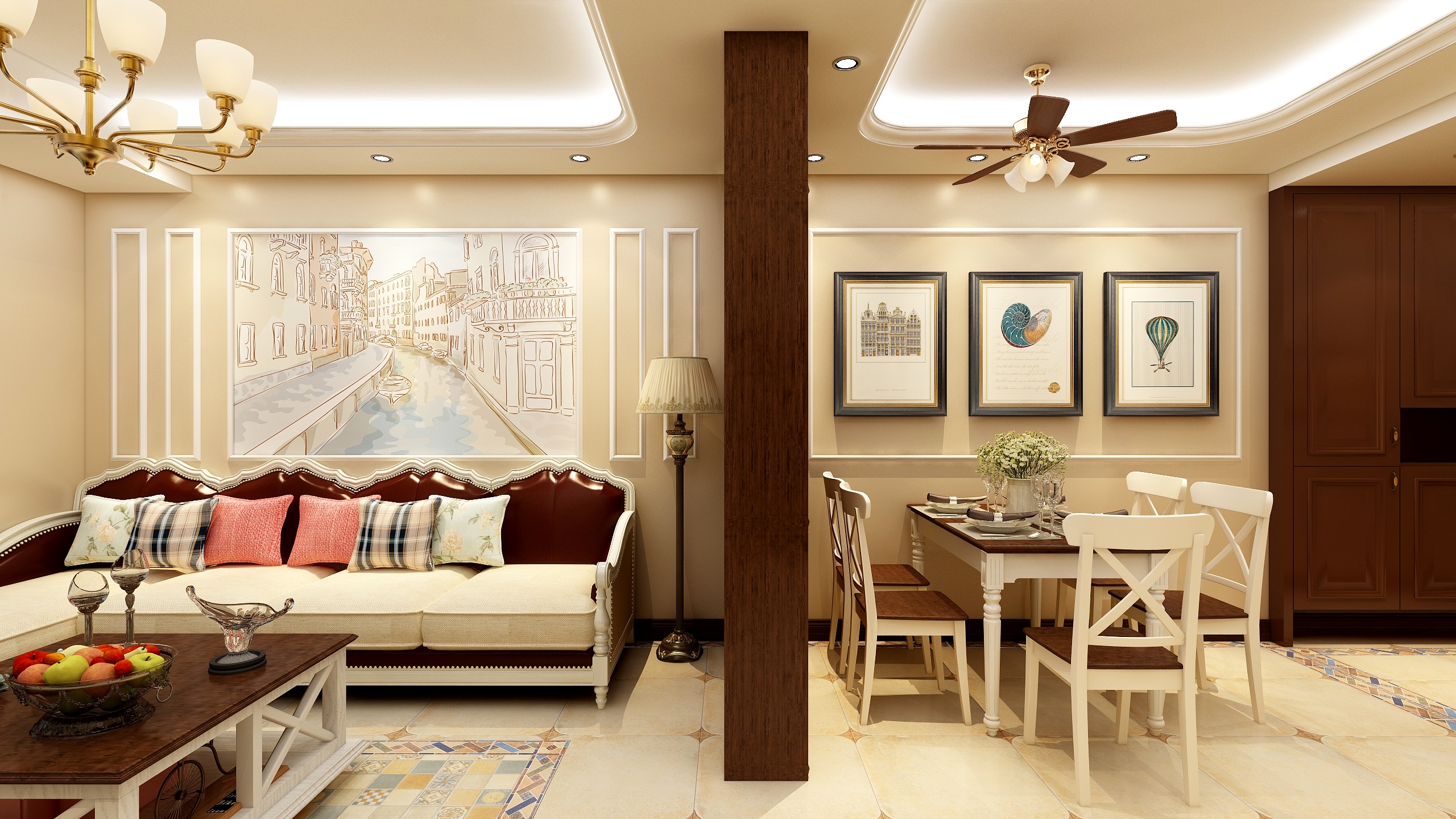 成爽-四川成都莱茵北郡-美式三居一层客餐厅装修效果图第3张