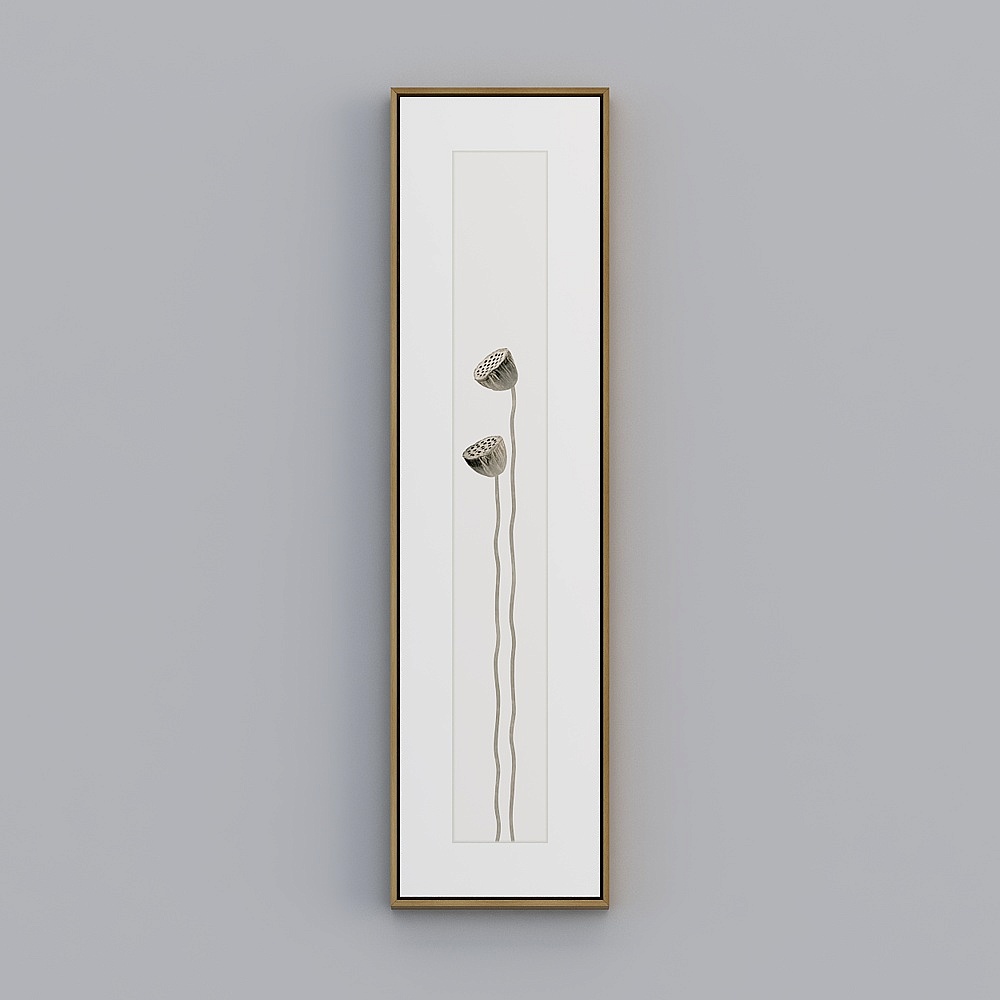 百特好新中式客厅 茶室竖款棕色框33x123cm荷花