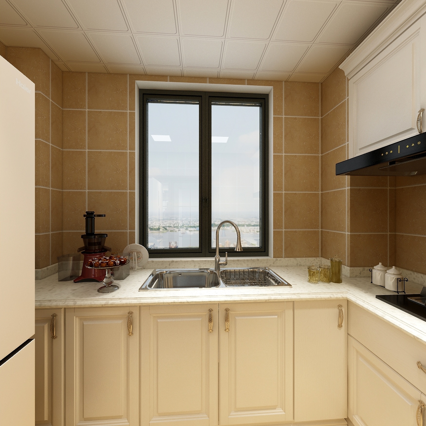 高端工作室-135方美式三居一层厨房装修效果图第1张