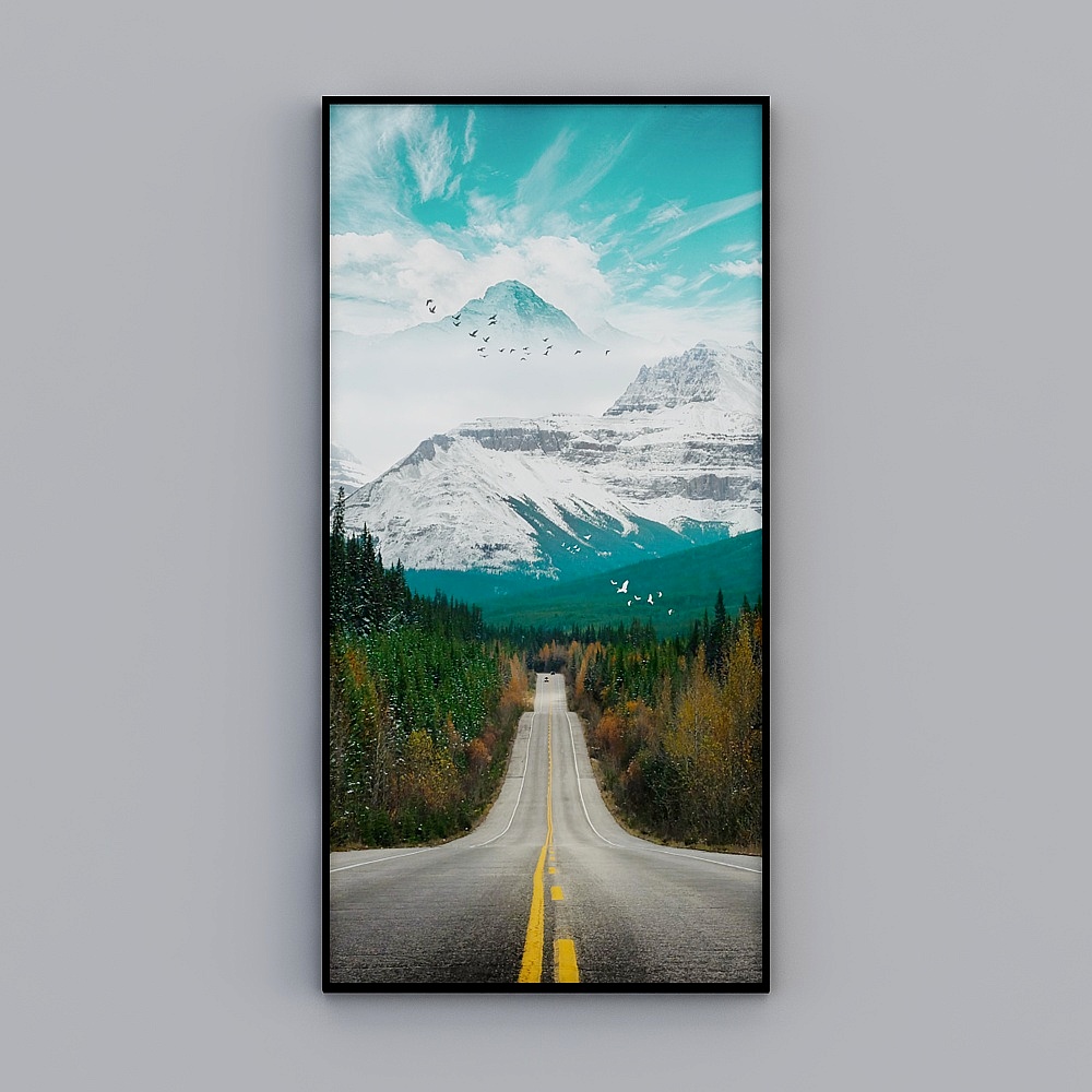 唯美大气公路风景玄关背景墙装饰画3D模型