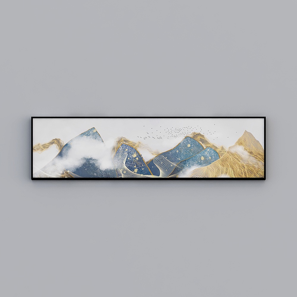 新中式现代抽象禅意水墨金色山水泼墨床头装饰画客厅挂画