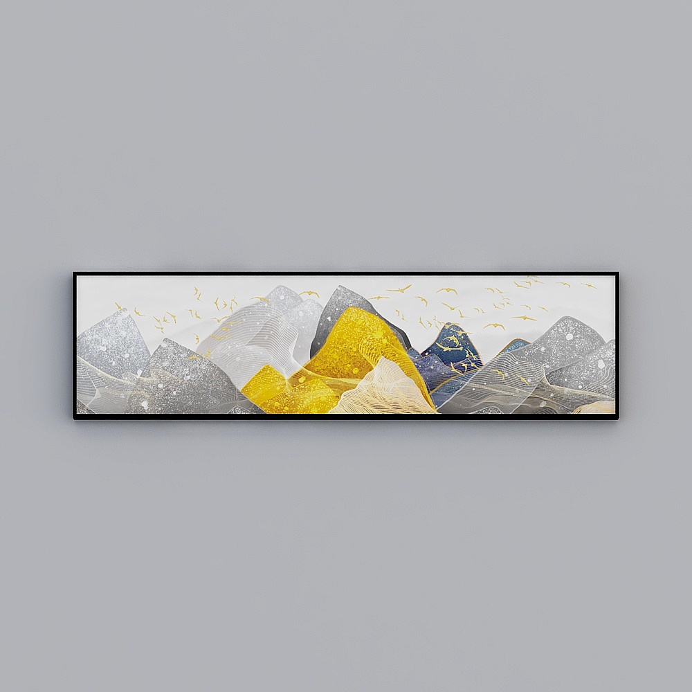 新中式现代抽象禅意水墨山水床头装饰画客厅挂画