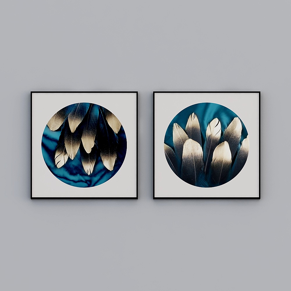 北欧简约轻奢金色羽毛客厅卧室两联装饰画