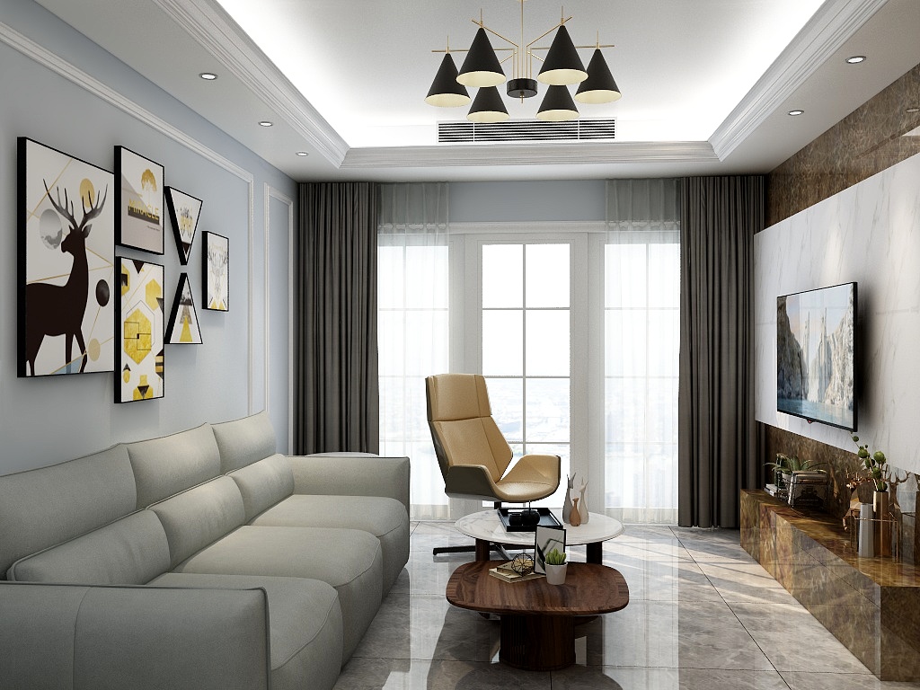 重庆布格软装-长嘉汇5-22-4客厅窗帘配色方案-装修设计方案